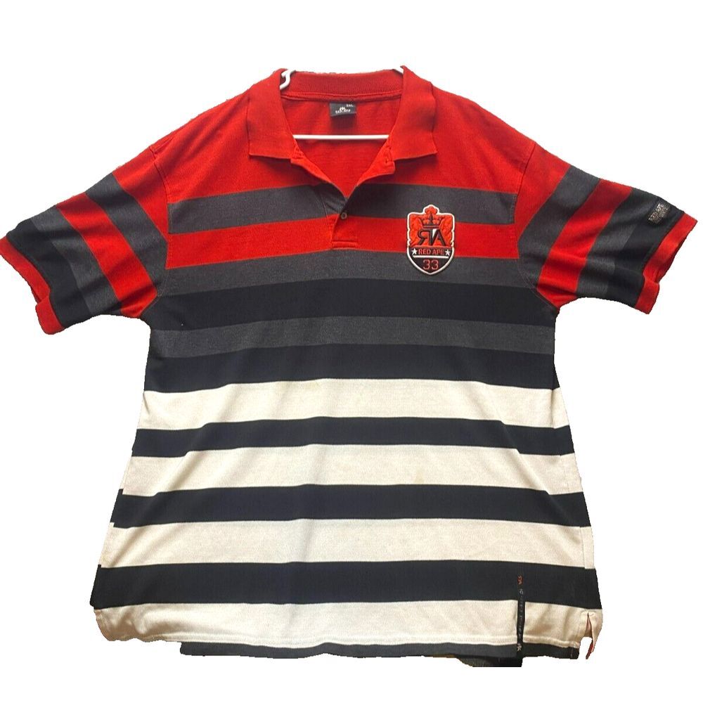Red Ape Shirt Adult 3XL Red Black Rugby‎ Stripes Hip Hop Streetwear Polo Mens